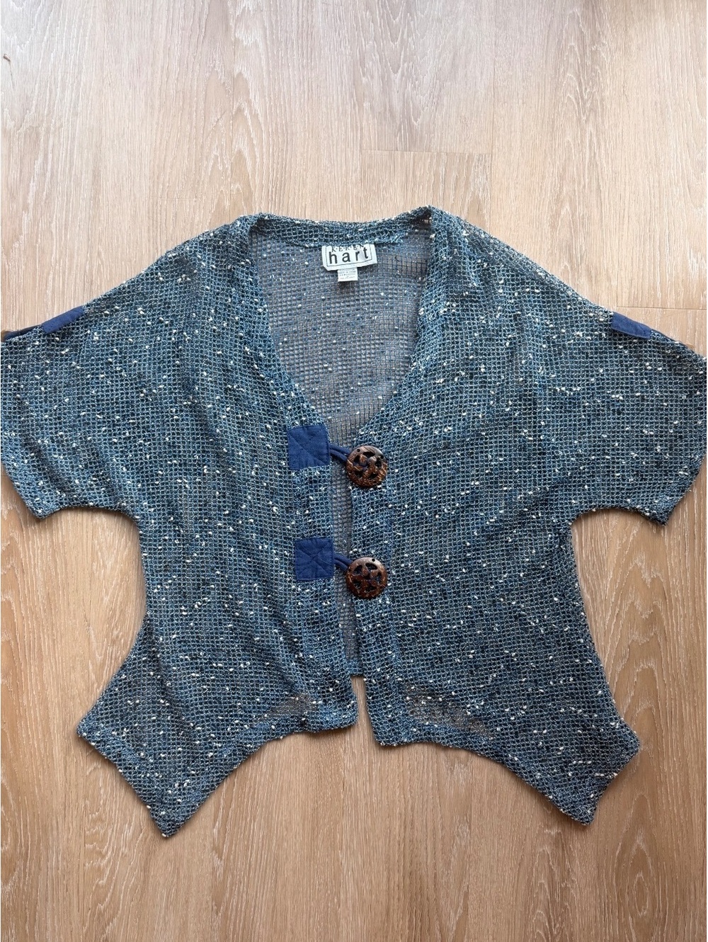 Open Knit 100% Cotton Cardigan with Wooden Buttons Beach Coverup